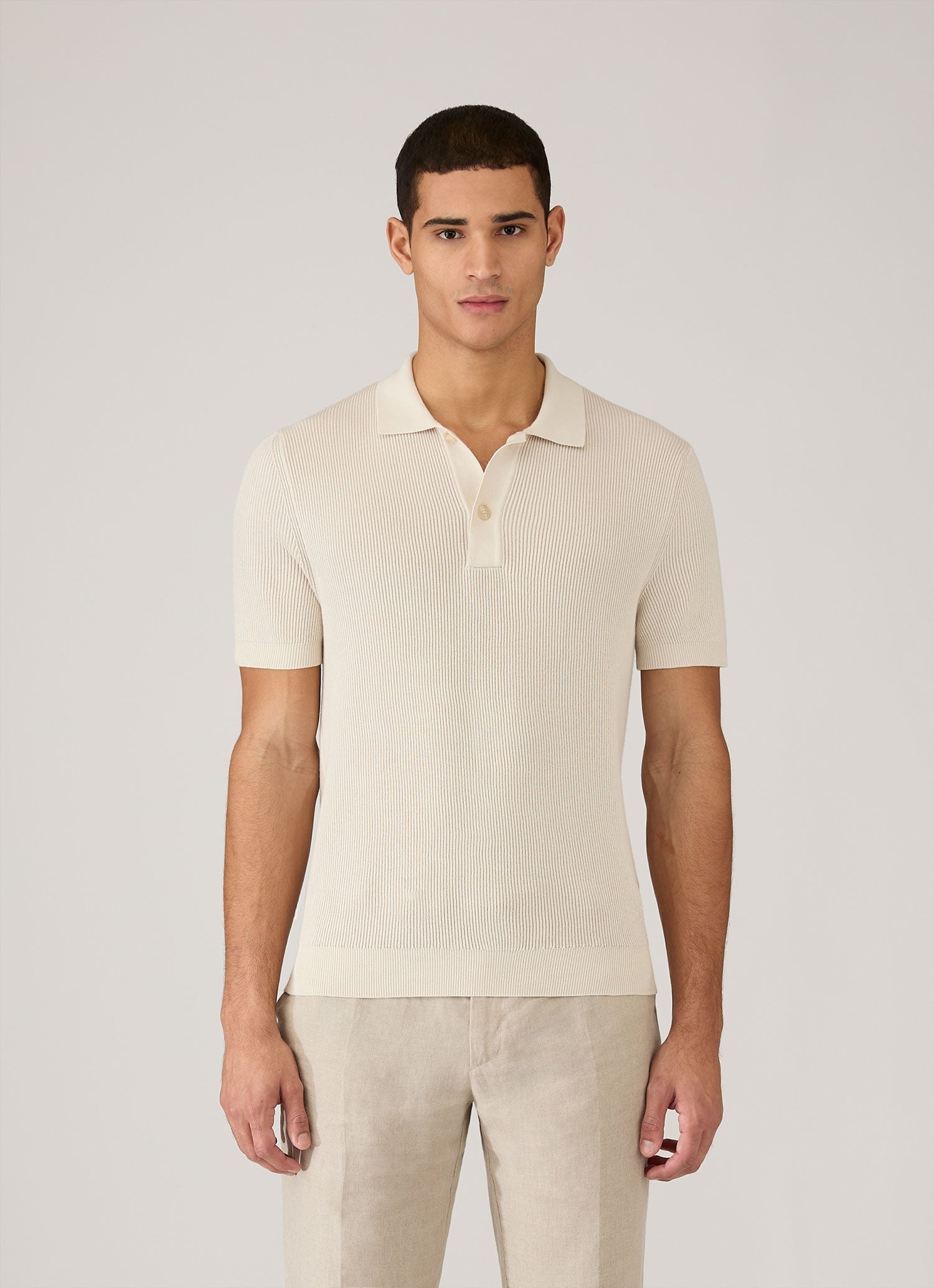 Contrast Rib Polo Shirt - Ecru