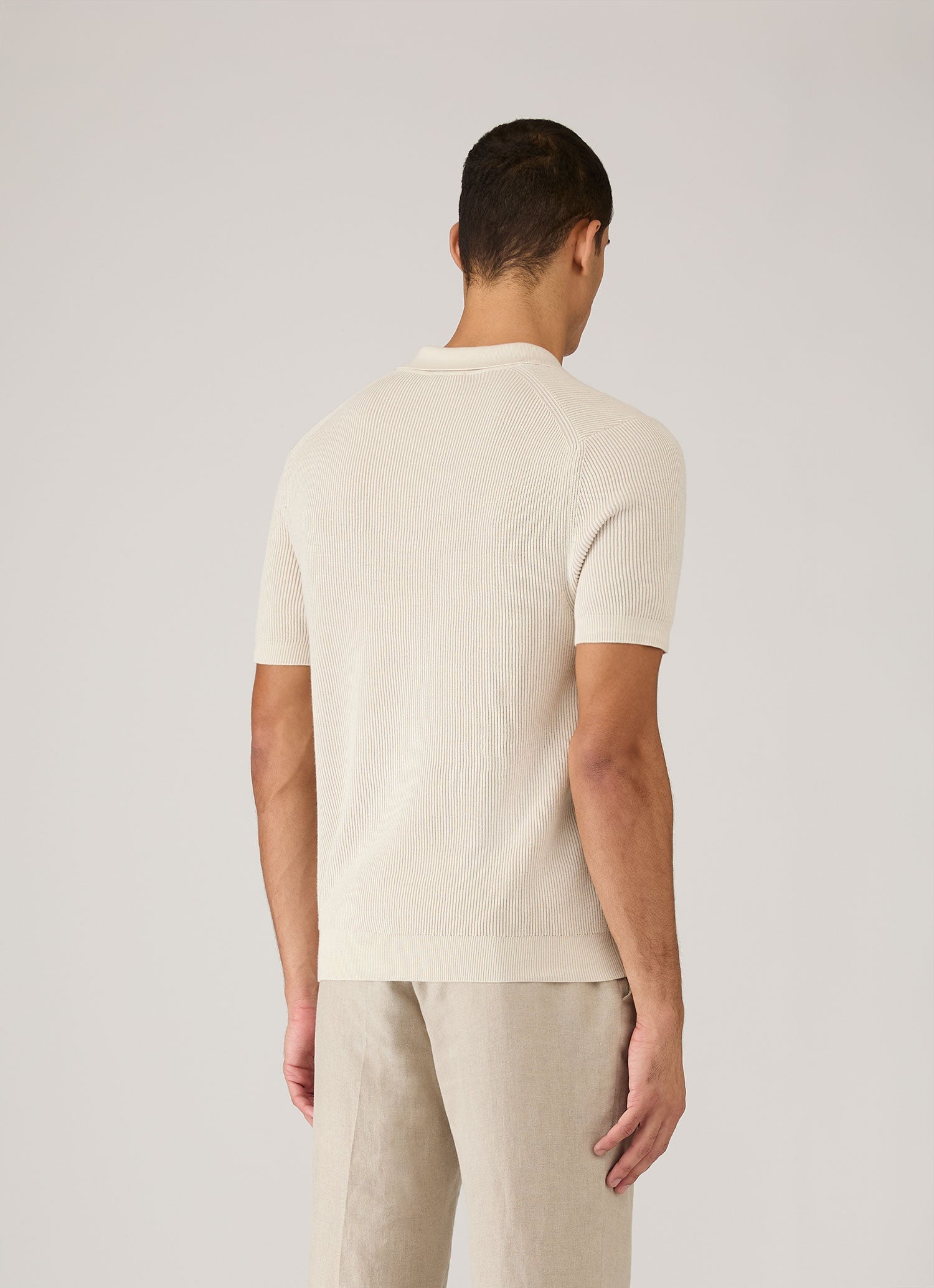 Contrast Rib Polo Shirt - Ecru