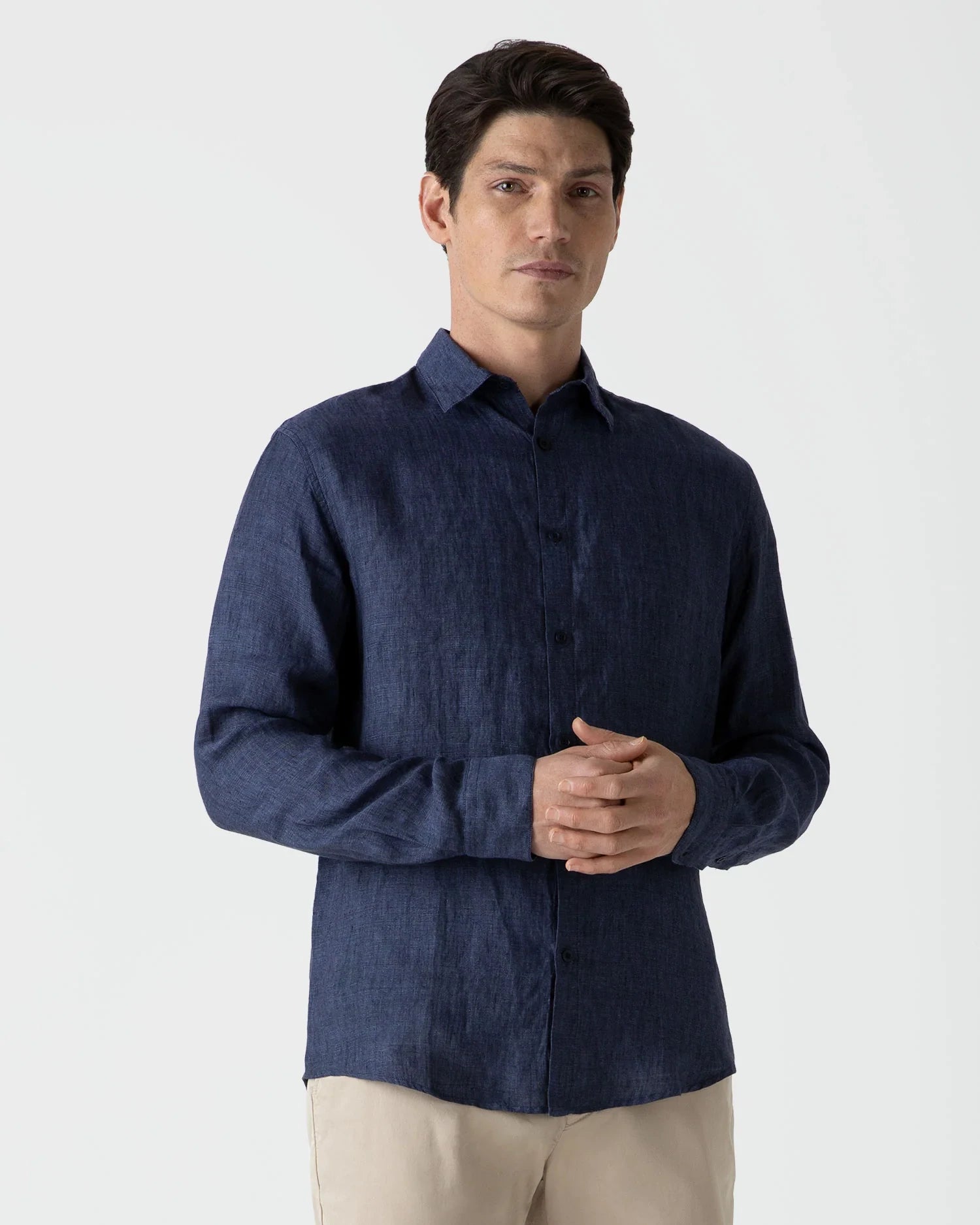 Casual Linen Shirt - Navy Melange