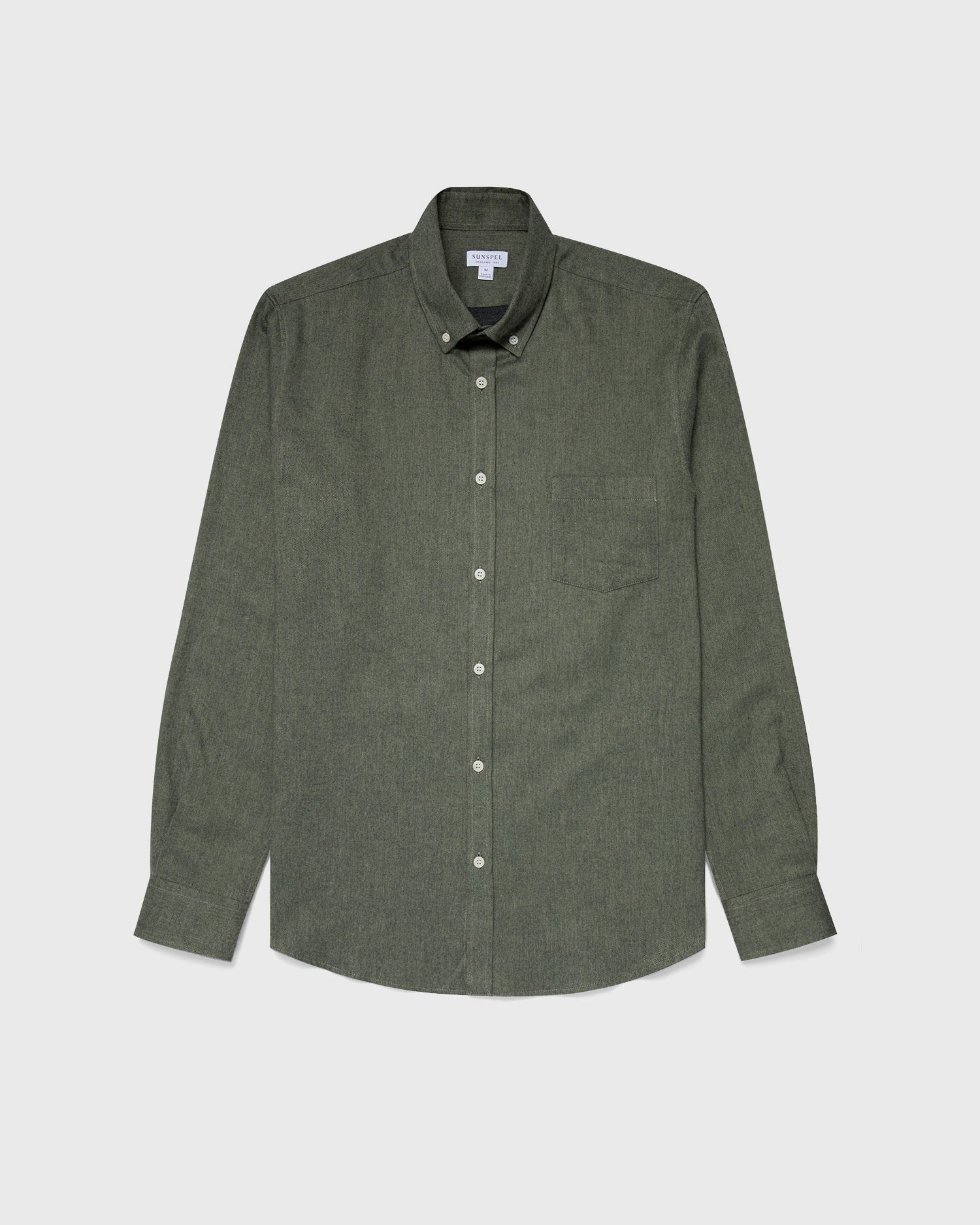 Brushed Cotton Flannel Shirt - Green Melange