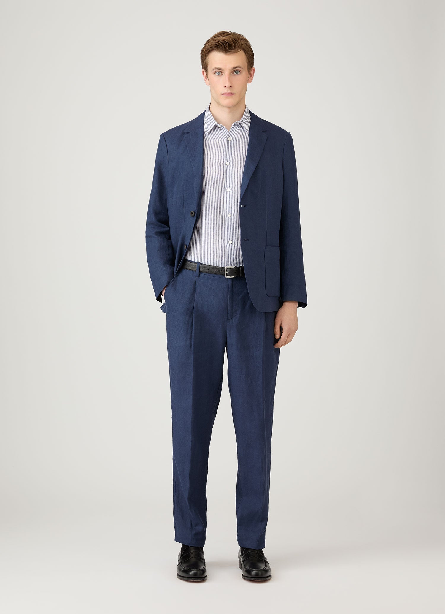 Linen Shirt - Vintage Linen Blue Stripe