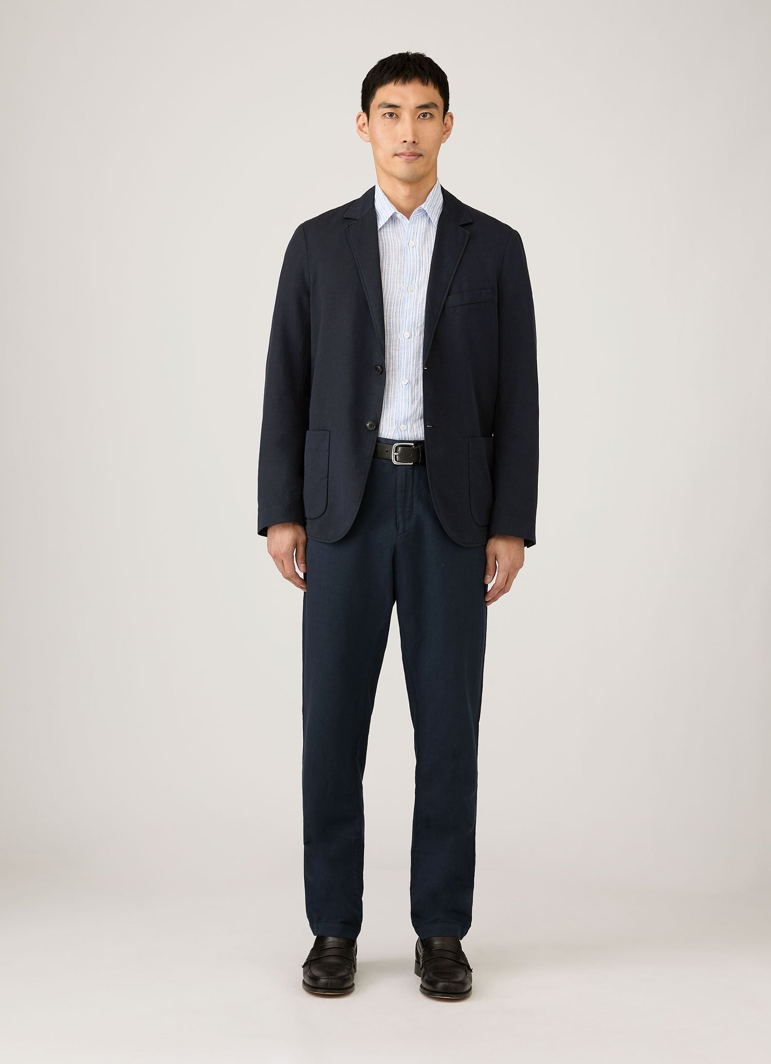 Linen LS Shirt - White/Navy Linen Stripe