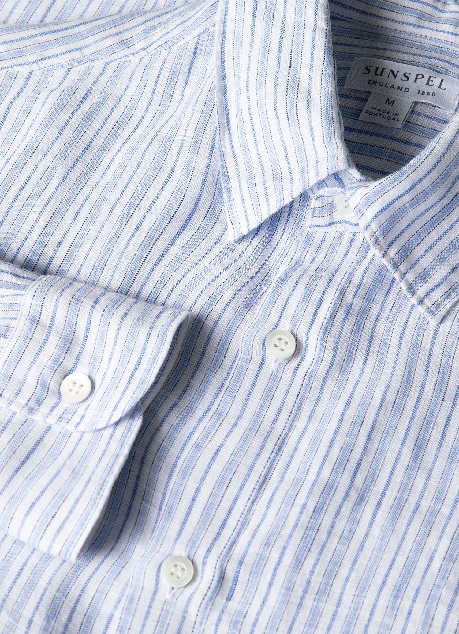 Linen LS Shirt - White/Navy Linen Stripe