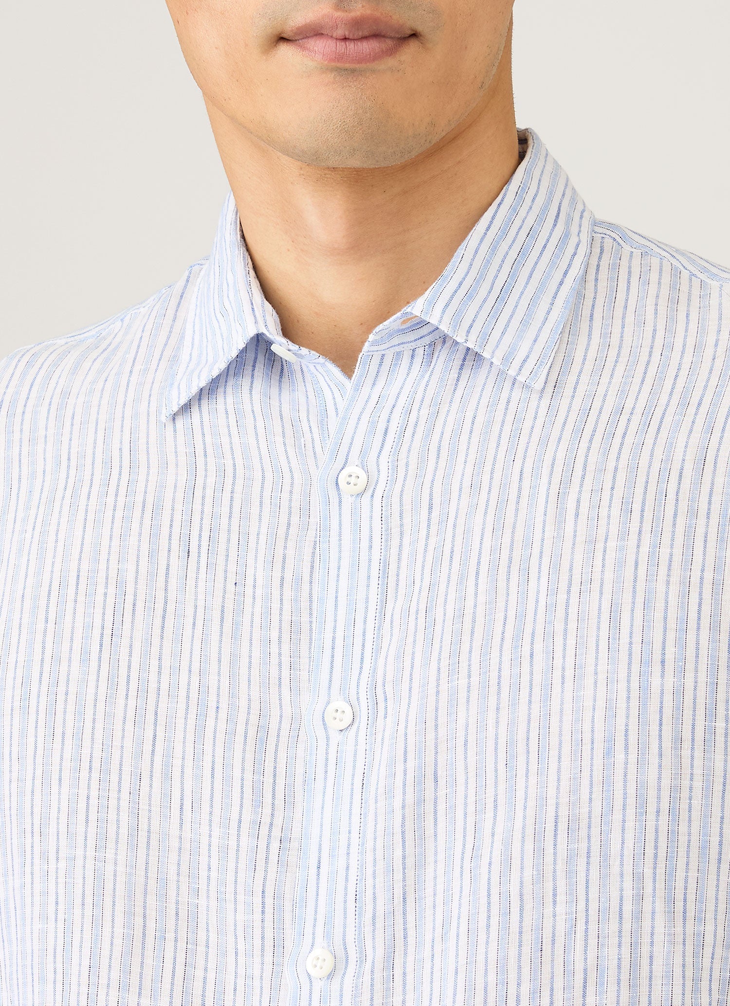 Linen LS Shirt - White/Navy Linen Stripe