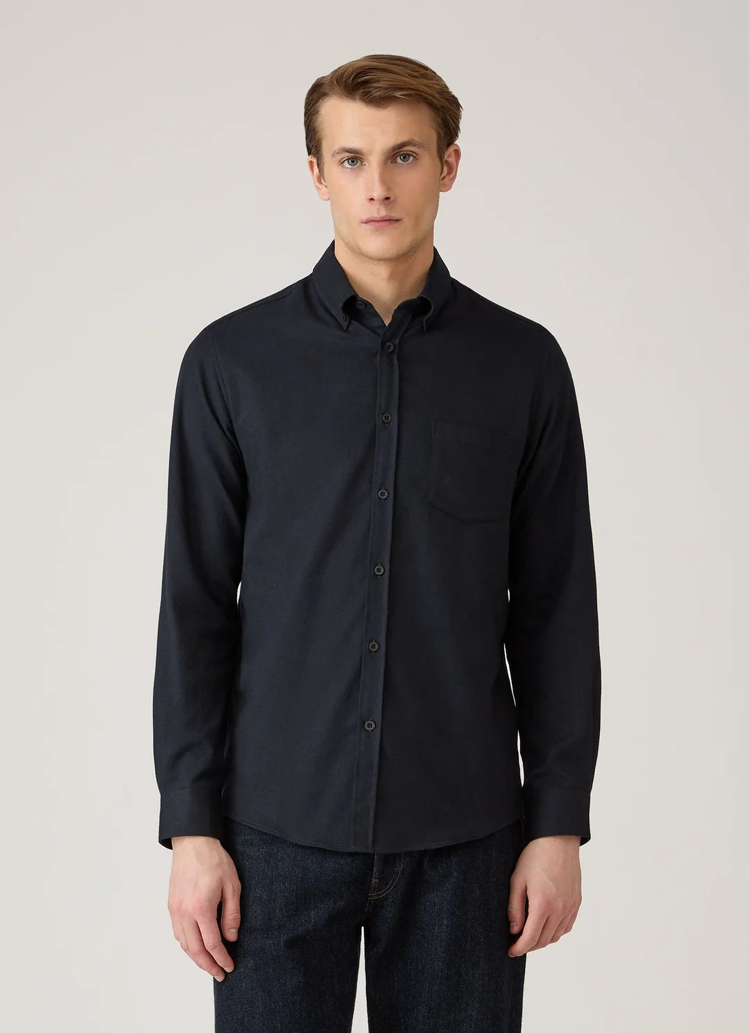 Brushed Cotton Flannel Shirt - Black