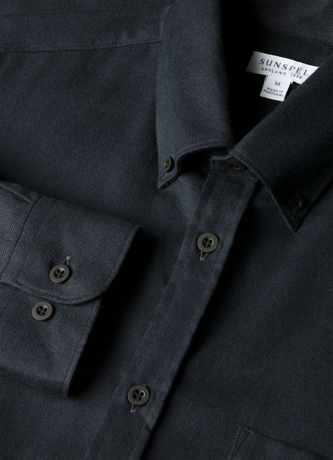 Brushed Cotton Flannel Shirt - Black