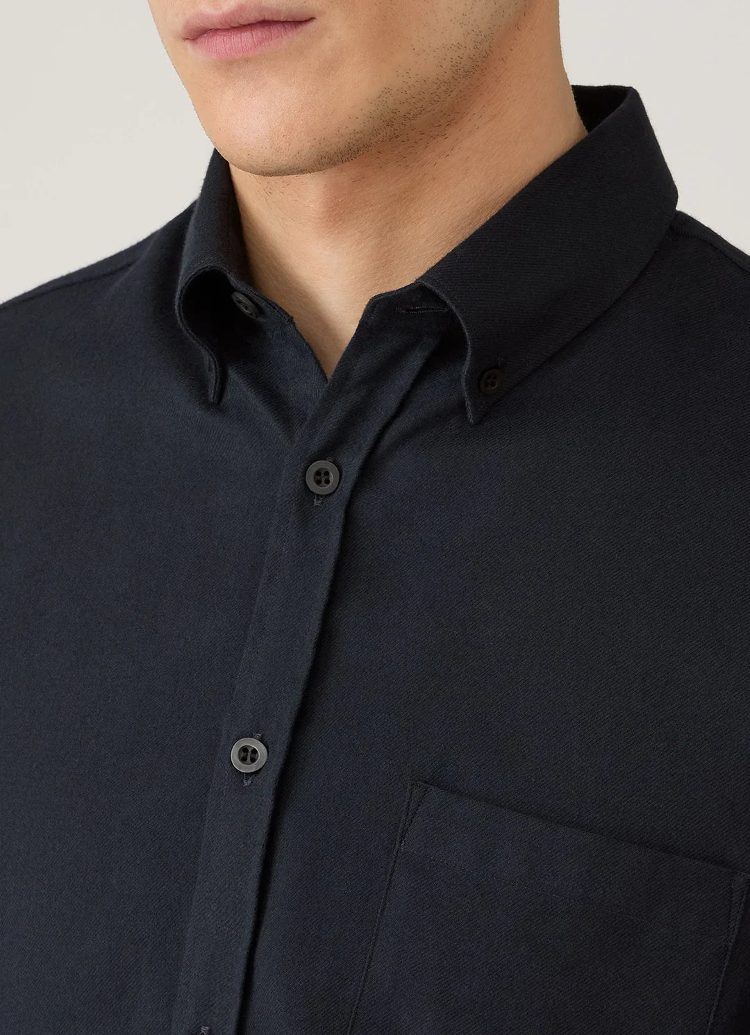 Brushed Cotton Flannel Shirt - Black