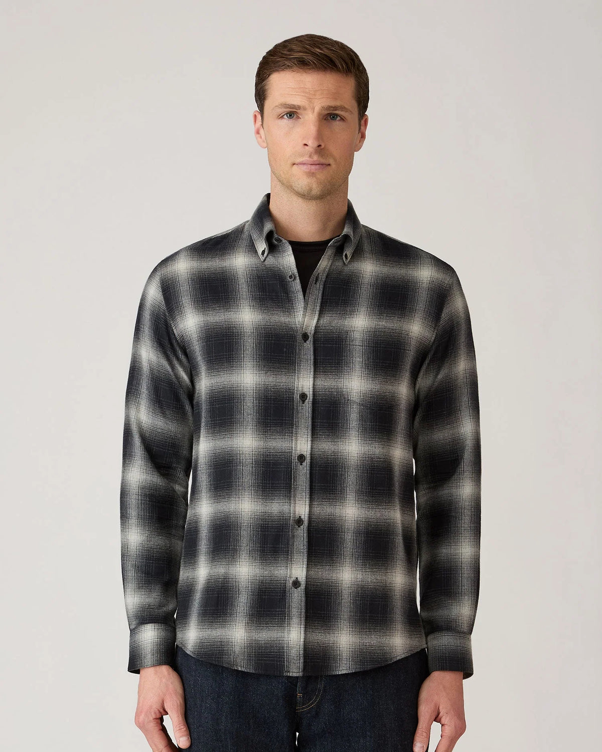 Button Down Flannel Shirt - Black Melton Check