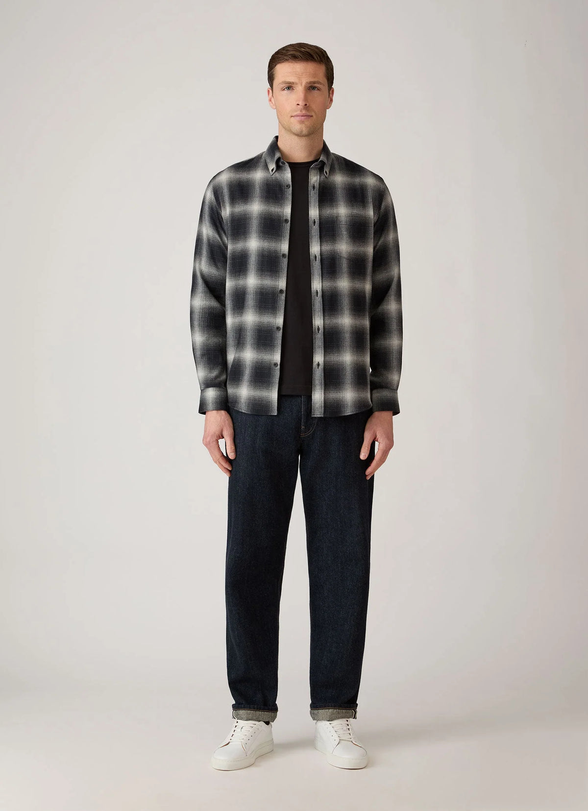 Button Down Flannel Shirt - Black Melton Check