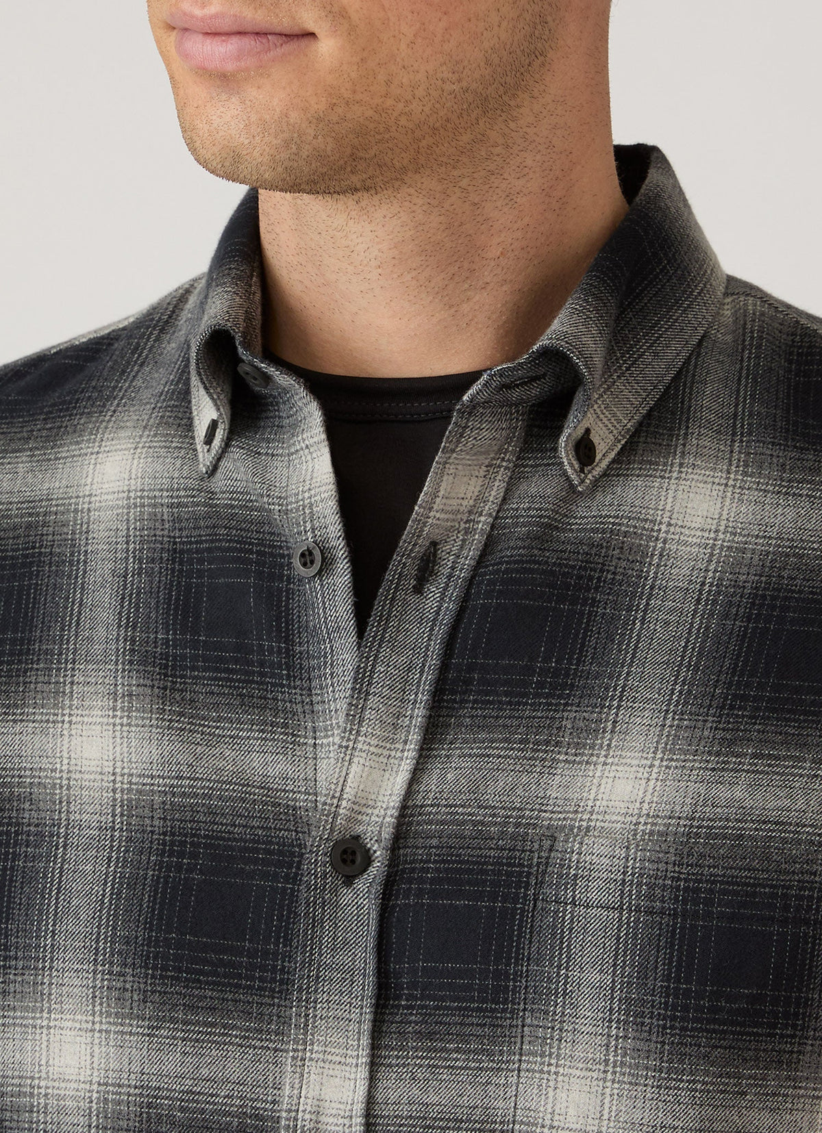 Button Down Flannel Shirt - Black Melton Check