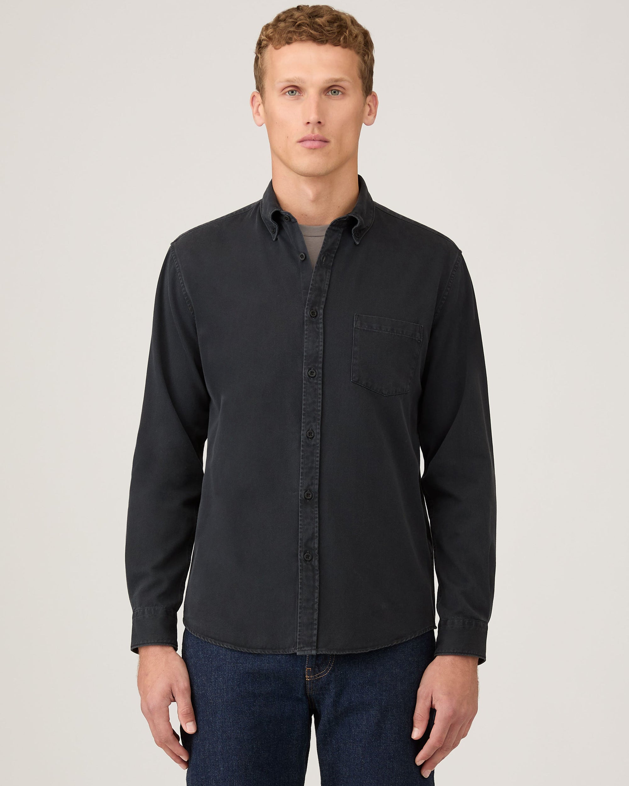 Button Down Twill Shirt - Black