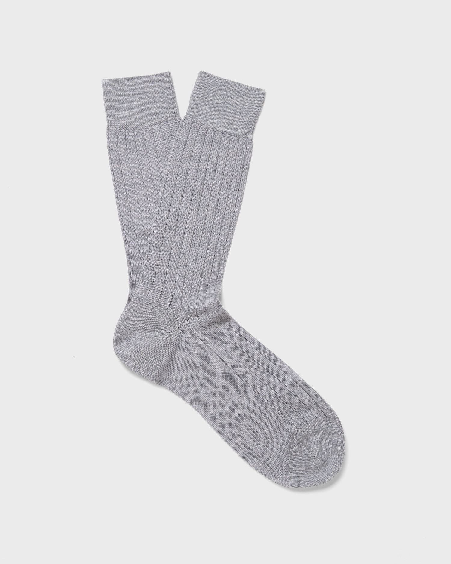 Merino Wool Ribbed Socks - Grey Melange