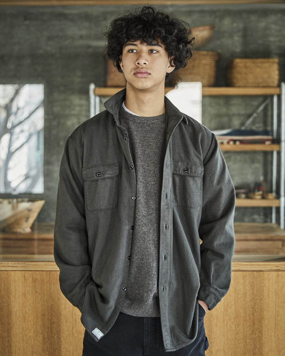 Organic Cotton Relax Fit Flannel Shirt - Coffee Brown