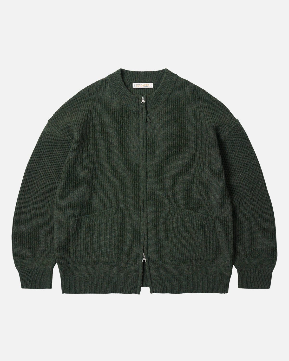 Wool Deck Zip Up Cardigan - Forest Green