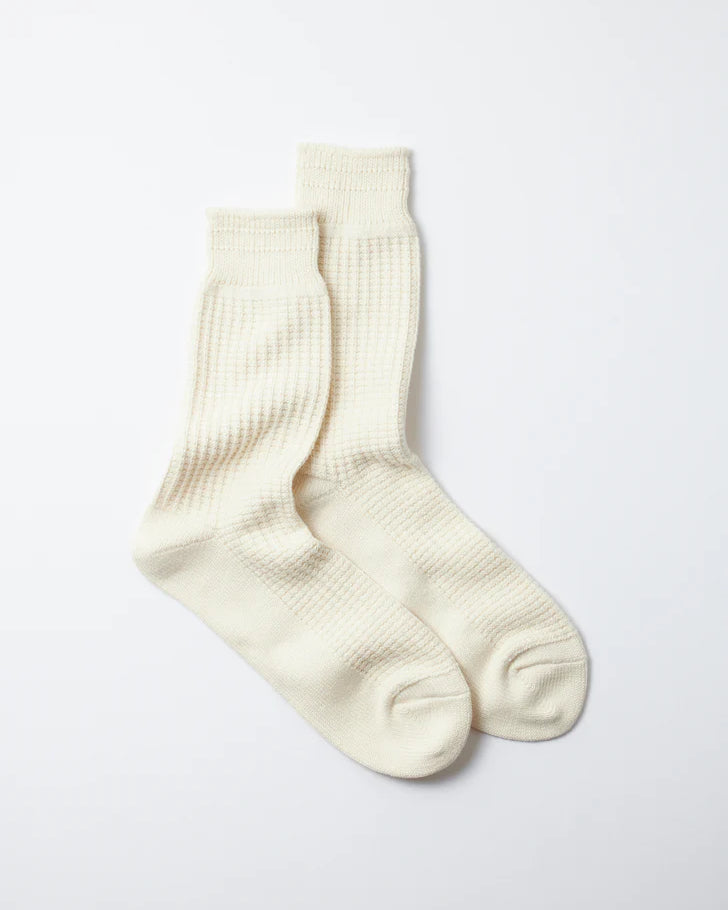 Cotton Waffle Crew Socks - Raw White