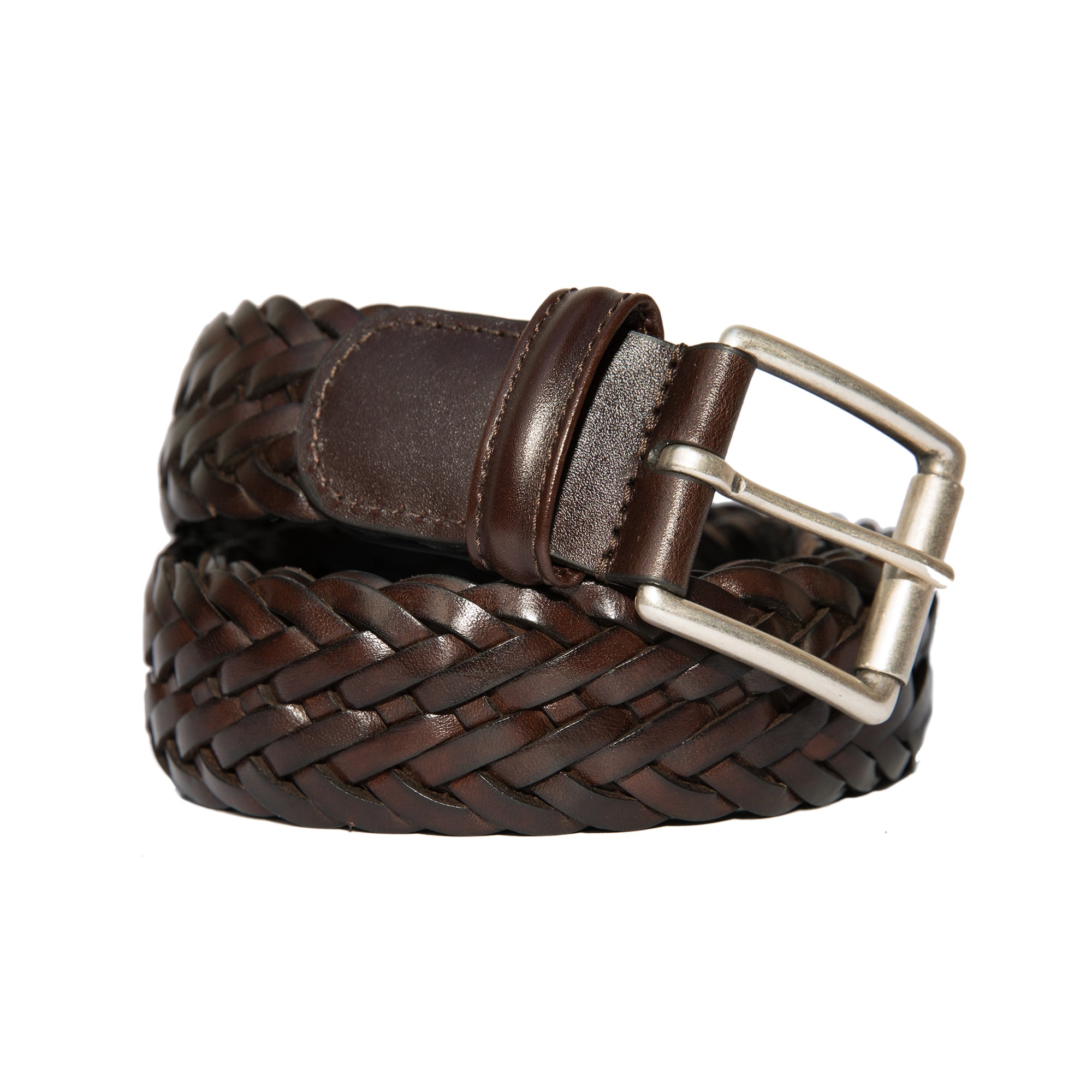 Woven Leather Belt - Dark Brown