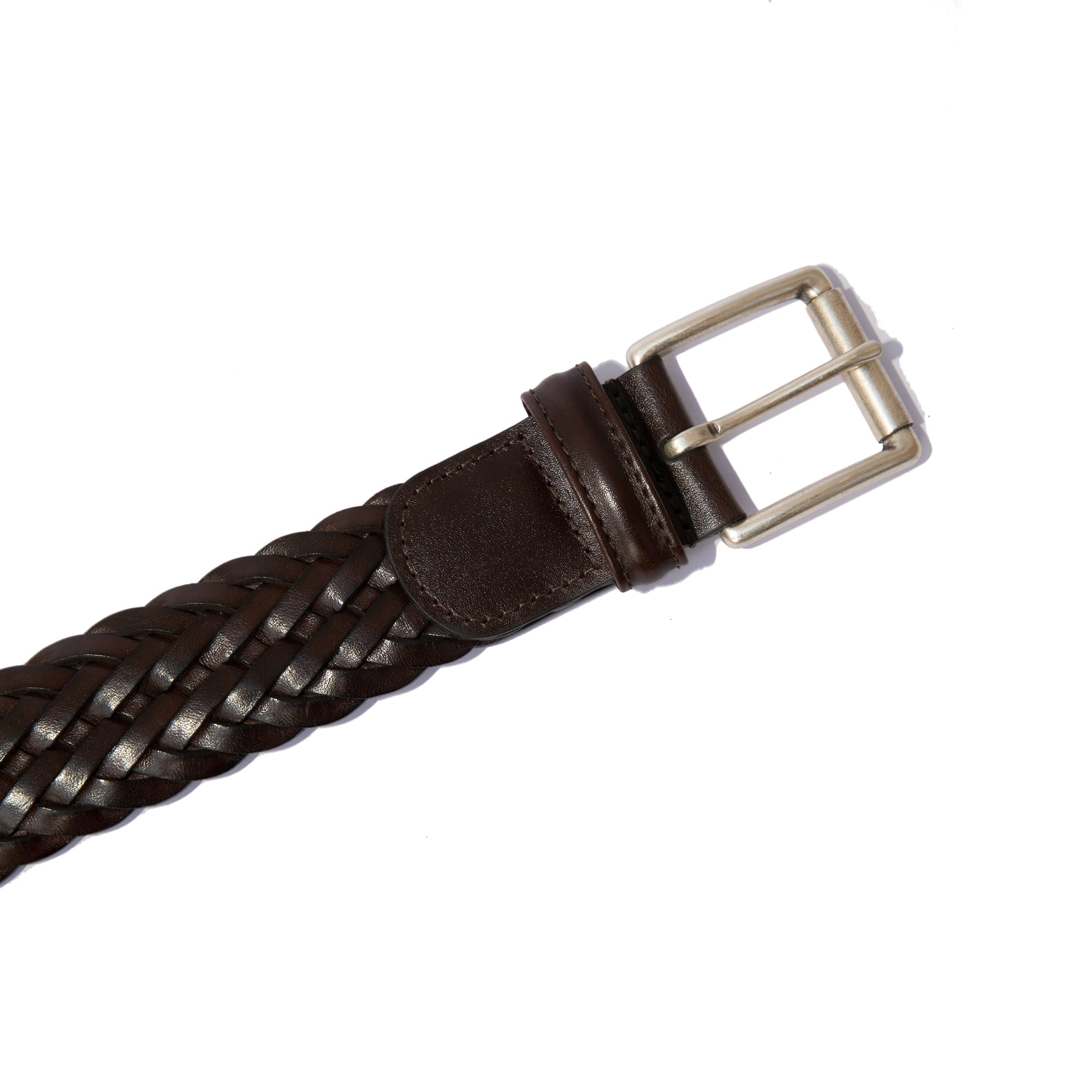 Woven Leather Belt - Dark Brown
