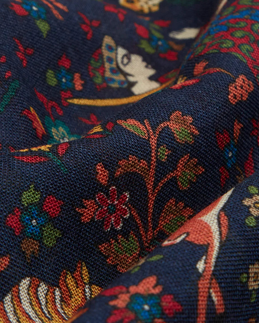Navy Mughal Hunter Print Wool - Silk Scarf