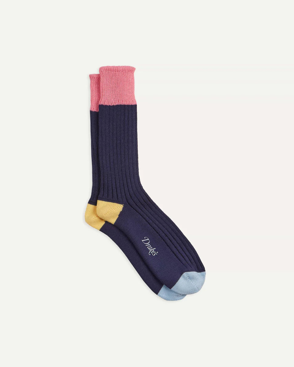 Navy and Pink Cotton Sports Socks