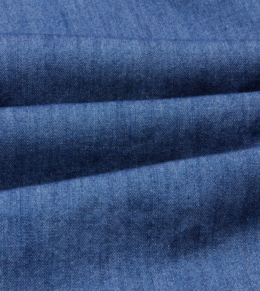 Mid-Blue Washed Denim Cotton Two-Pocket Work Shirt