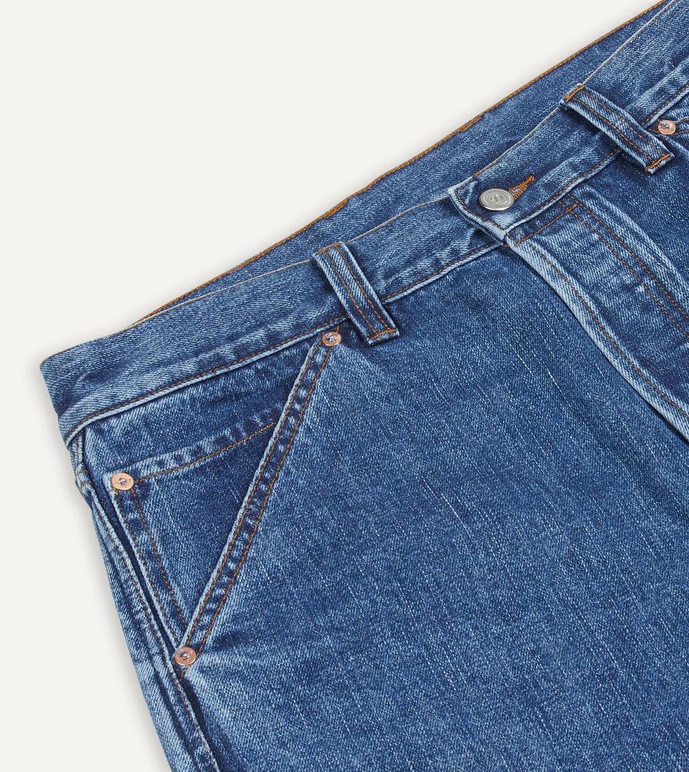 14.2oz Japanese Selvedge Denim Five-Pocket Jeans - Bleach Wash