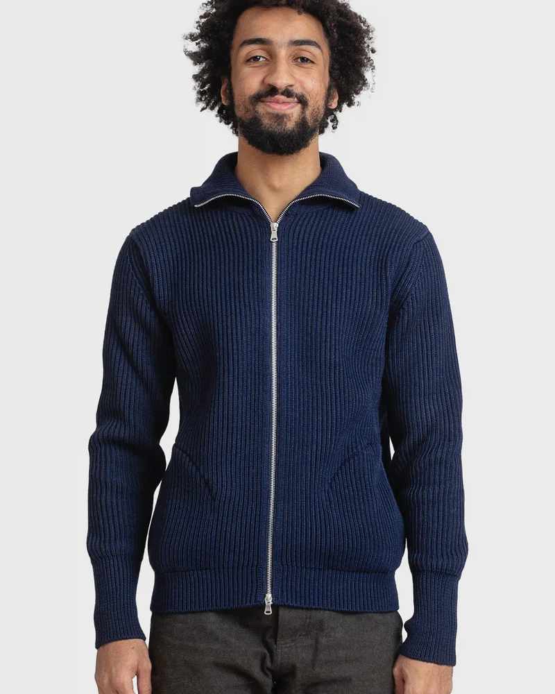 Navy Full Zip (Pockets) Sweater - Navy Blue