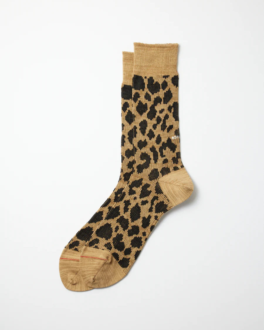 Organic Cotton & Recycle Polyester Crew Socks "Leopard"