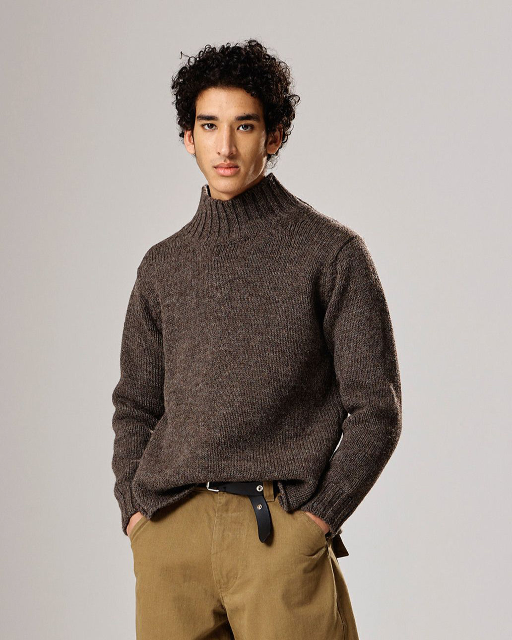 Wide Neck Sweater British Wool - Dark Natural