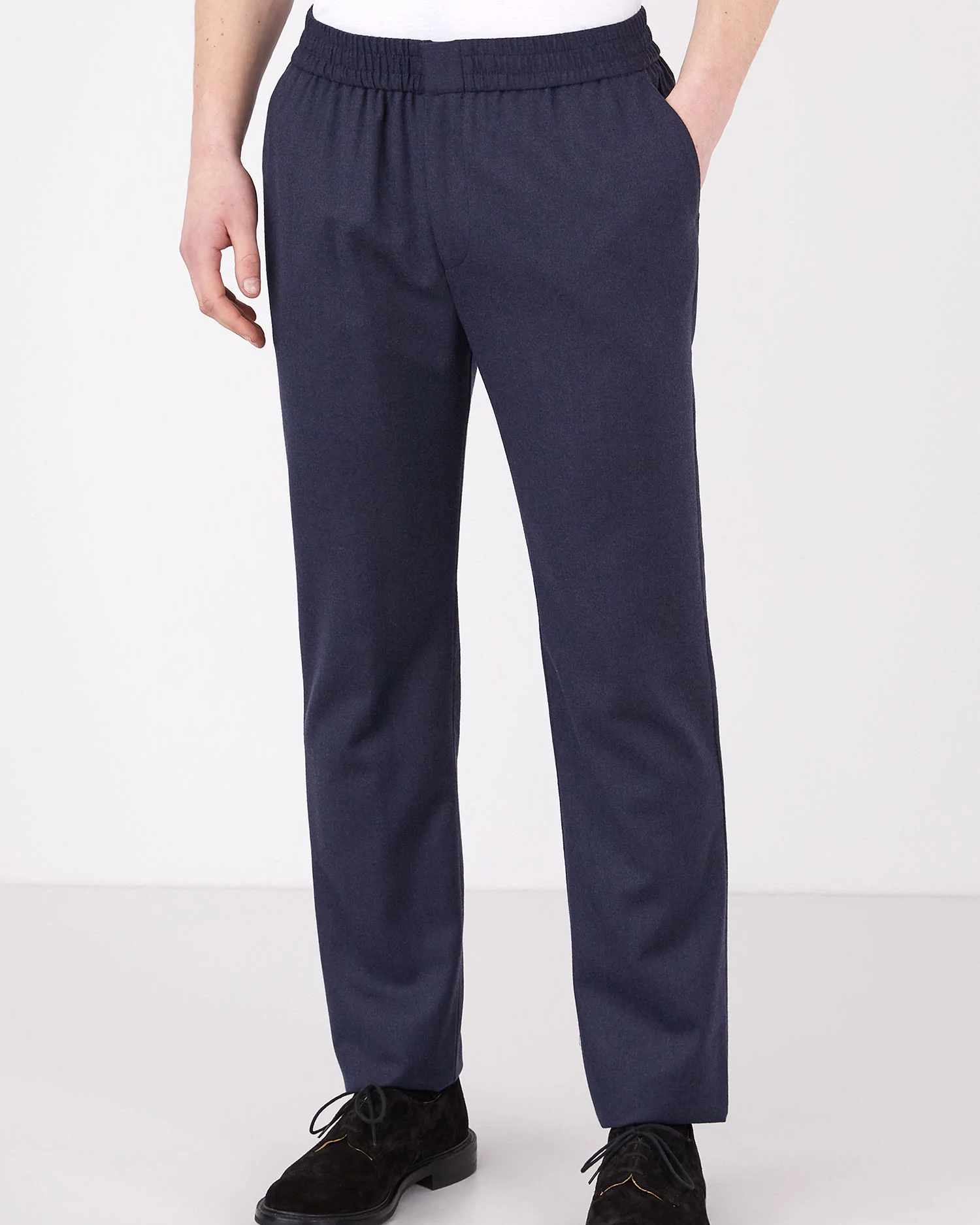 Wool Flannel Drawstring Trouser - Navy Melange