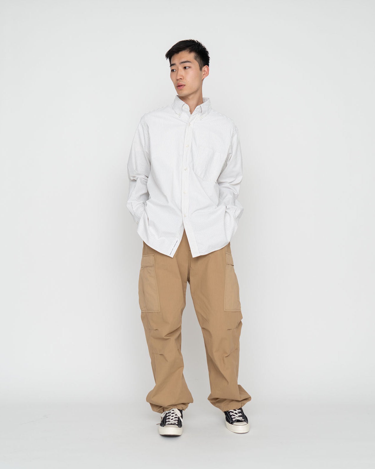 Button Down Stripe Wind Shirt - Taupe