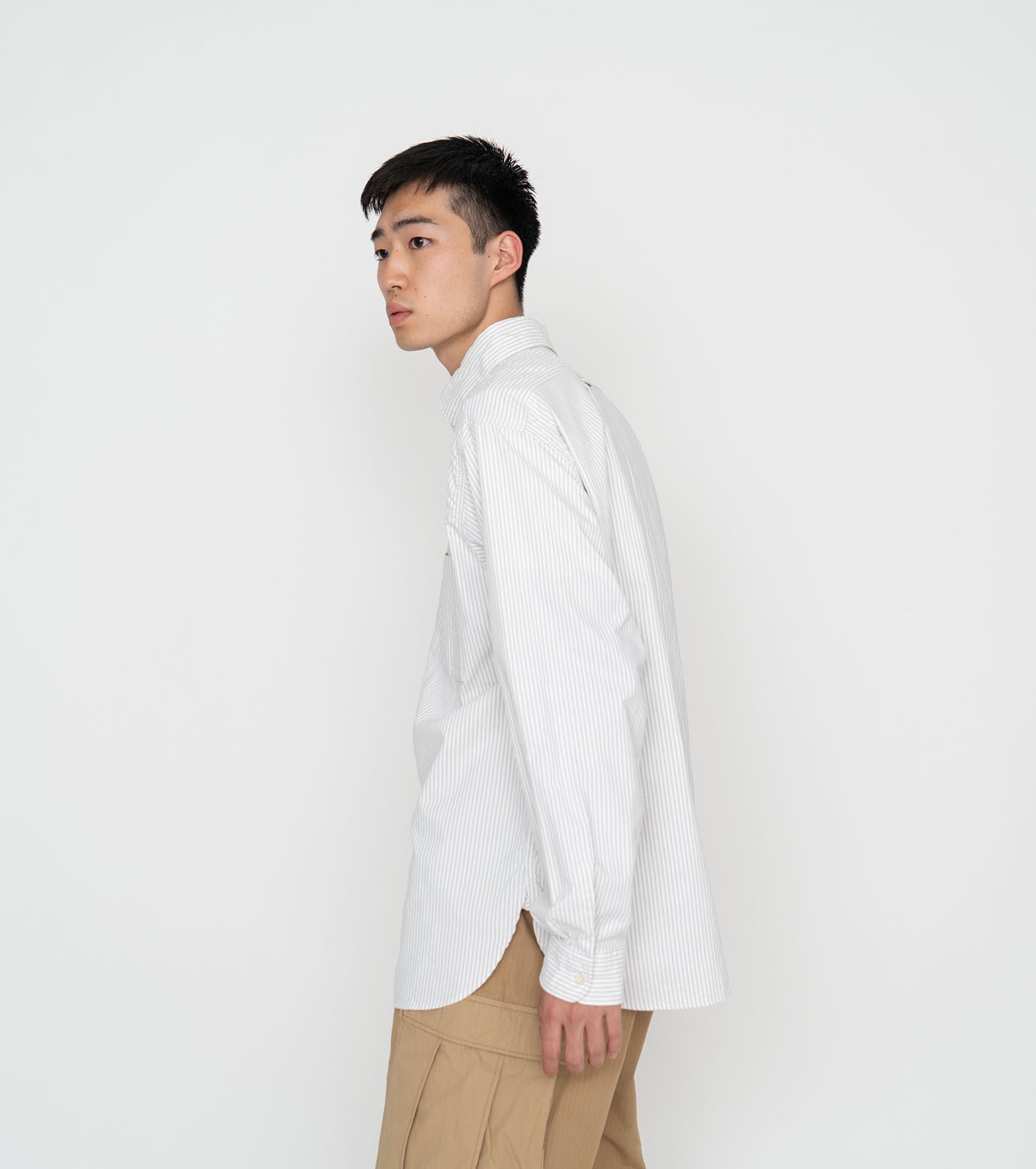 Button Down Stripe Wind Shirt - Taupe