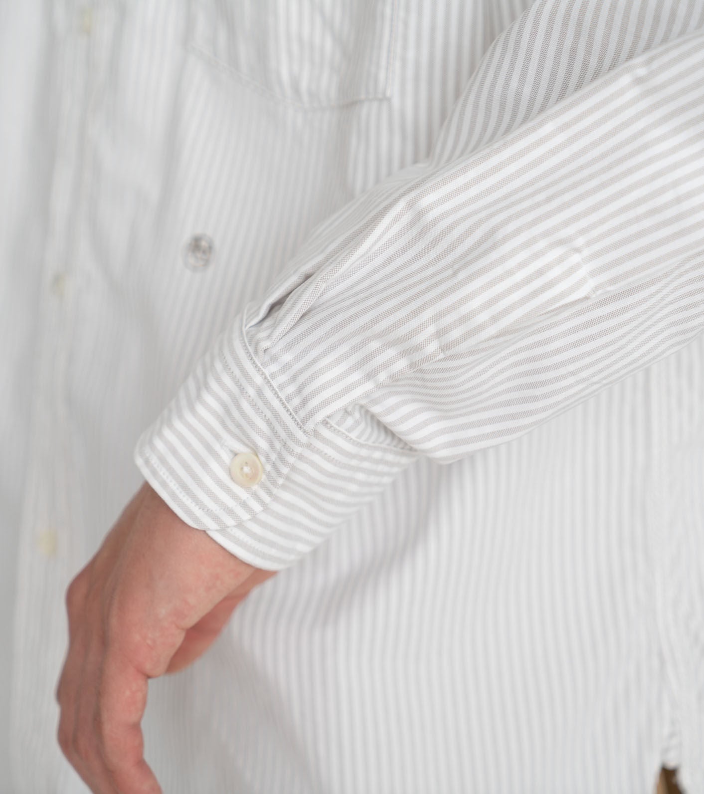 Button Down Stripe Wind Shirt - Taupe