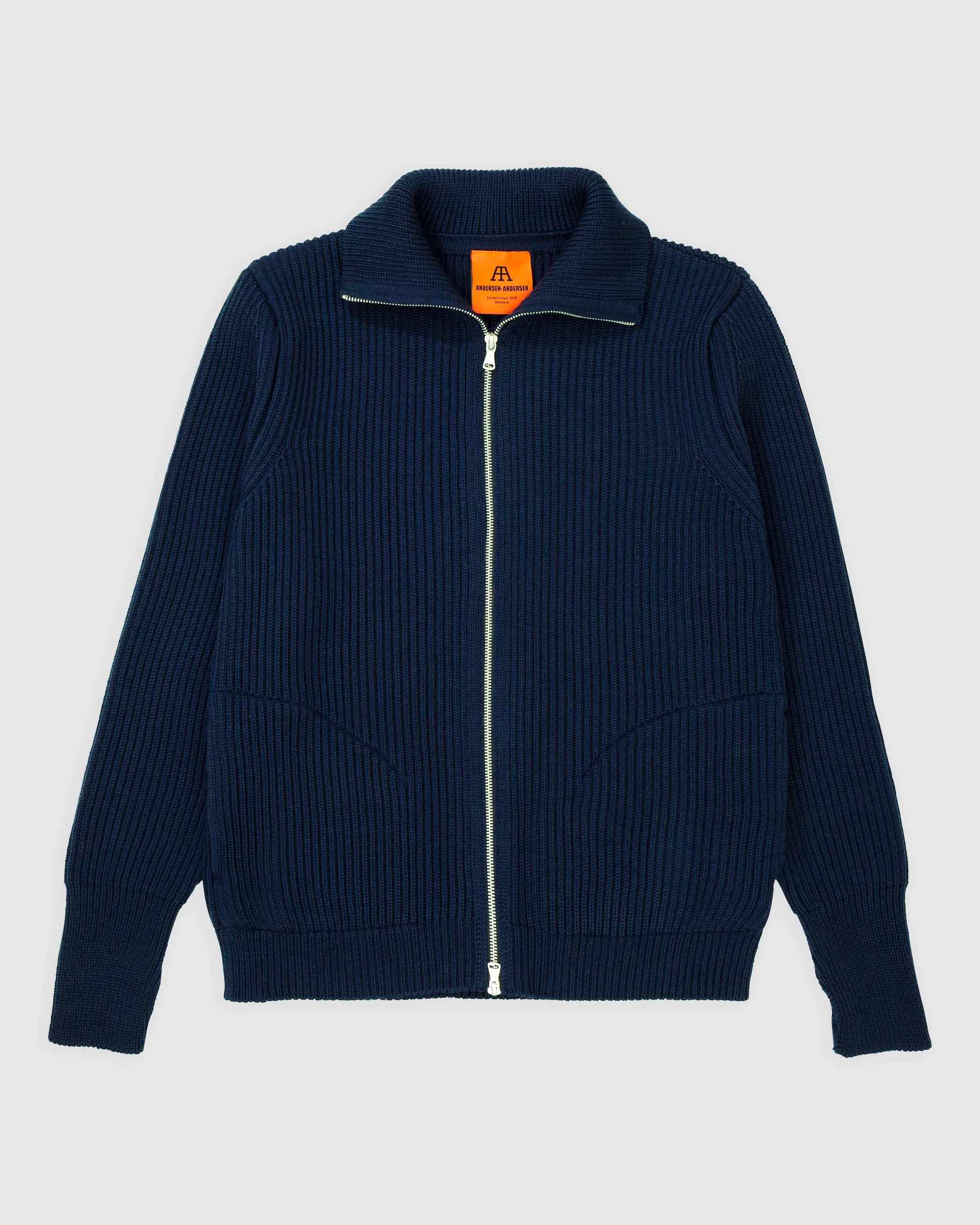 Navy Full Zip Pockets Sweater - Navy Blue