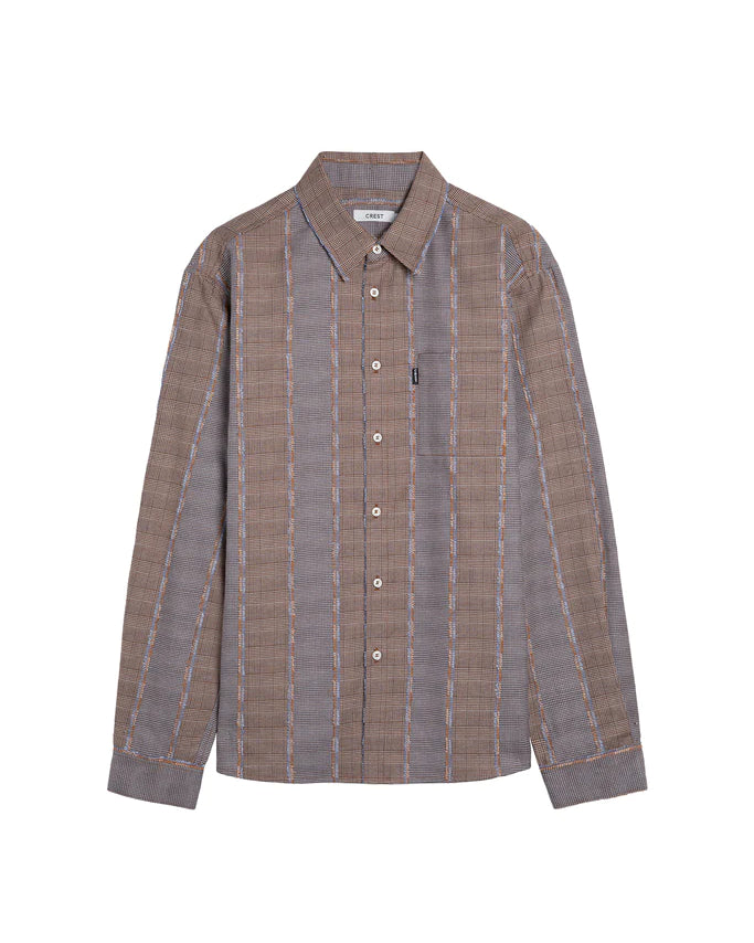 Reworked Houndstooth Long Sleeves Shirt - Multi Camel Plaid